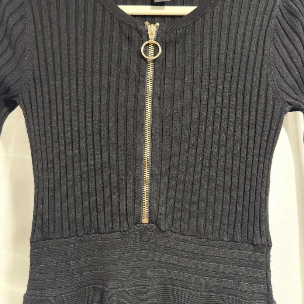 INC International Concepts Black Ribbed Zip Front Sweater Dress FA15 s/5X411 M‎ - Picture 2 of 6